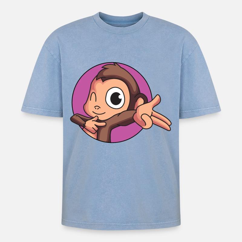 Freches Äffchen - Oversized Unisex Premium Acid-Washed T-Shirt - Blau Acid Wash