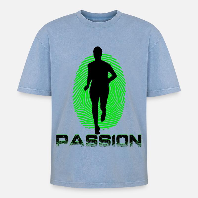 Runner - Oversized Unisex Premium Acid-Washed T-Shirt - Blau Acid Wash