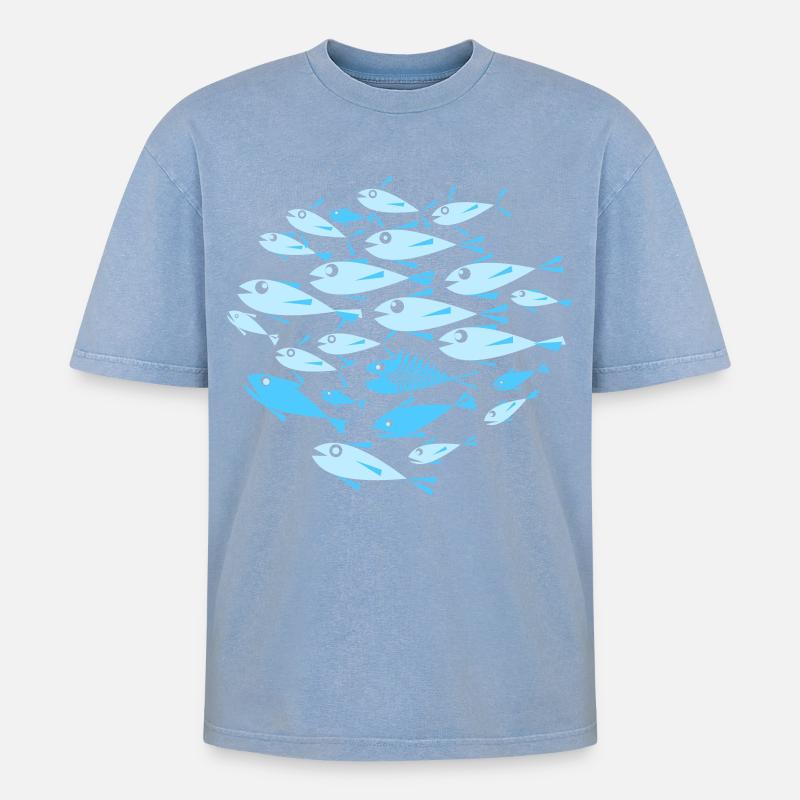 Fisch Cyan - Oversized Unisex Premium Acid-Washed T-Shirt - Blau Acid Wash