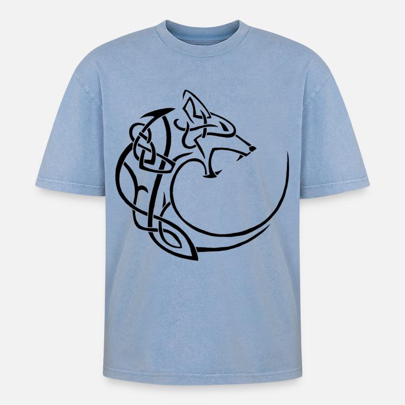 schwarzer Mondwolf - Oversized Unisex Premium Acid-Washed T-Shirt - Blau Acid Wash