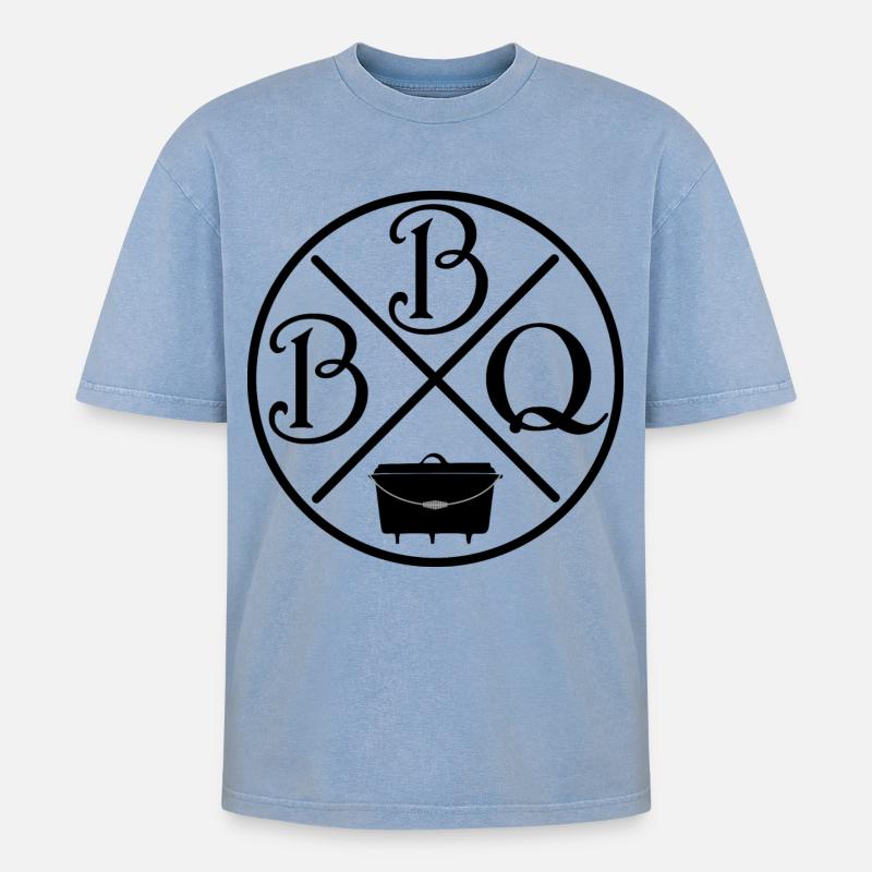 BBQ Dutchoven - Oversized Unisex Premium Acid-Washed T-Shirt - Blau Acid Wash