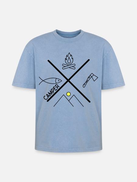Fun design for campers - Oversized Unisex Premium Acid-Washed T-Shirt - acid washed blue