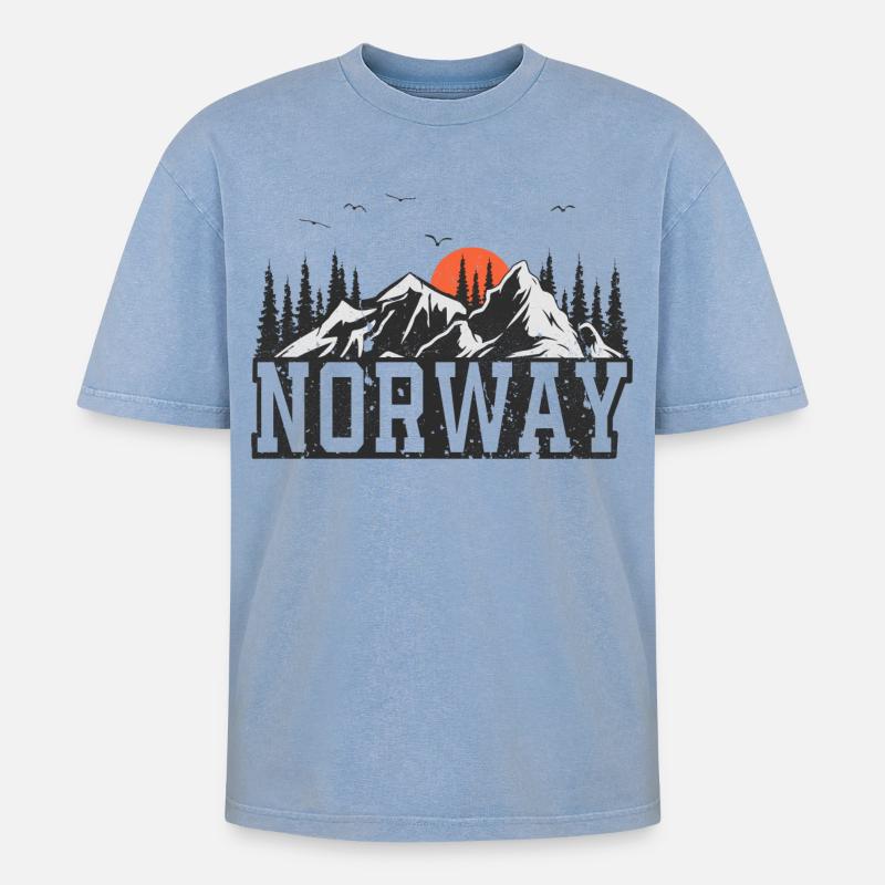 Norwegen - Oversized Unisex Premium Acid-Washed T-Shirt - Blau Acid Wash