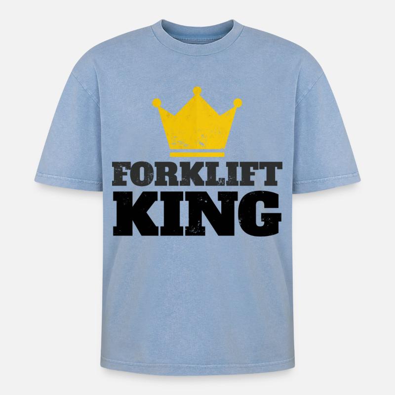 Forklift King - Oversized Unisex Premium Acid-Washed T-Shirt - Blau Acid Wash