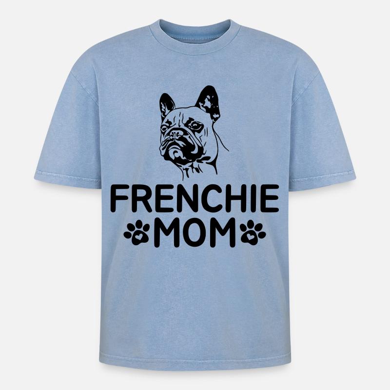 Frenchie Mom - Oversized Unisex Premium Acid-Washed T-Shirt - Blau Acid Wash