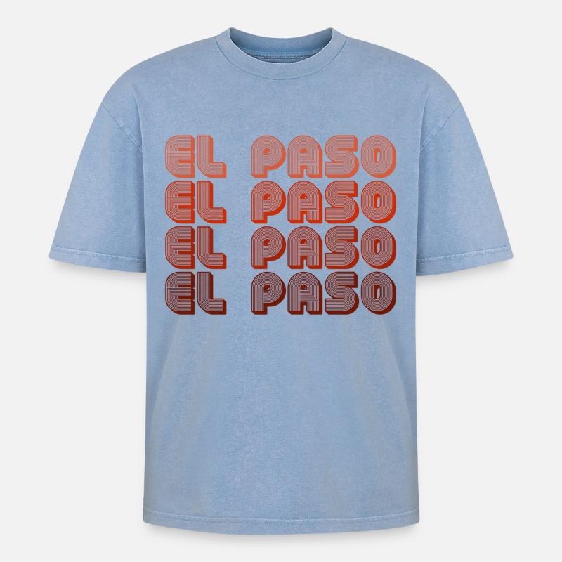 El Paso Gradient Retro Pattern - Oversized Unisex Premium Acid-Washed T-Shirt - acid washed blue