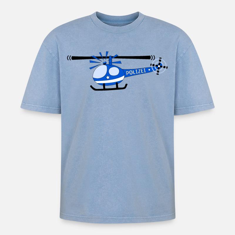 Hubschrauber Polizei Kinder - Oversized Unisex Premium Acid-Washed T-Shirt - Blau Acid Wash