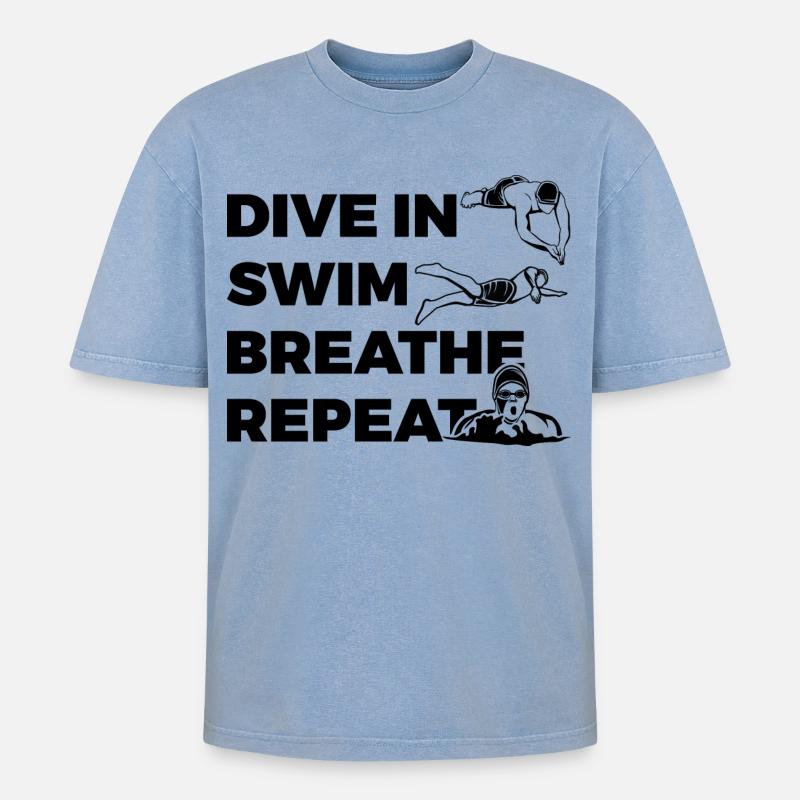 Schwimm Routine - Oversized Unisex Premium Acid-Washed T-Shirt - Blau Acid Wash