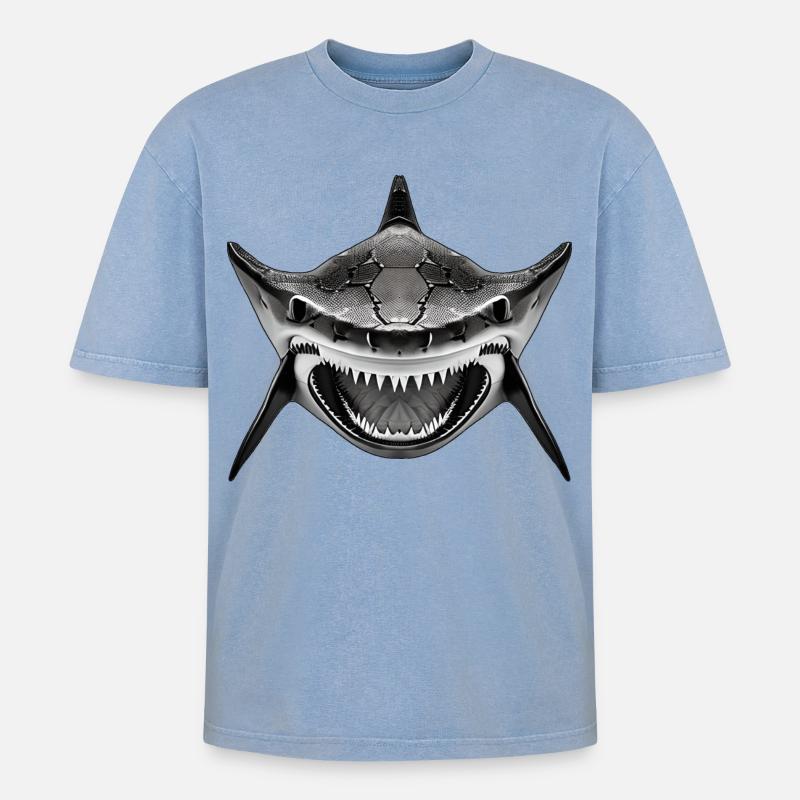 Requin avec la gueule ouverte - T-shirt Premium unisexe oversize acid-washed - bleu délavé acide