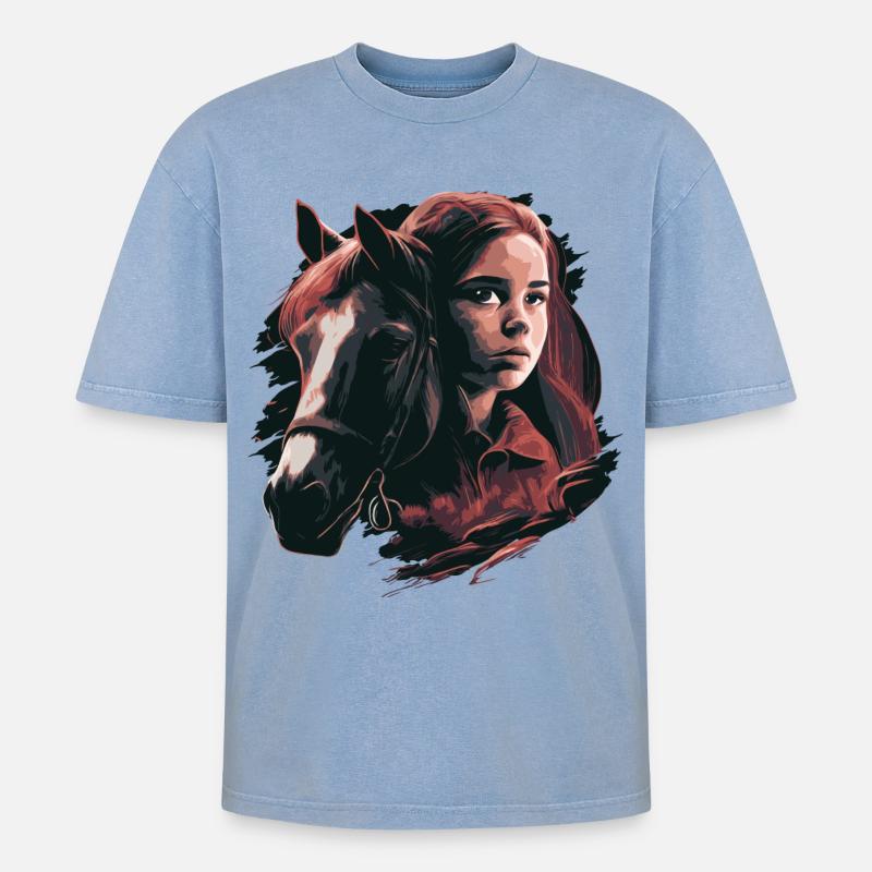 Pferdemädchen - Oversized Unisex Premium Acid-Washed T-Shirt - Blau Acid Wash
