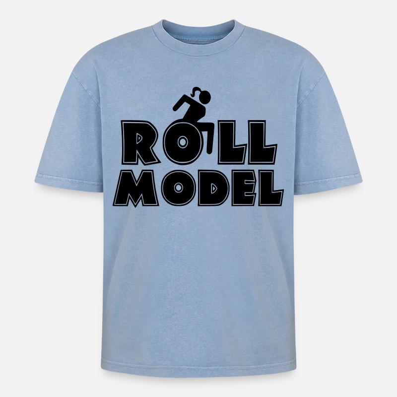 Jeder Rollstuhlfahrer ist ein Vorbild * - Oversized Unisex Premium Acid-Washed T-Shirt - Blau Acid Wash