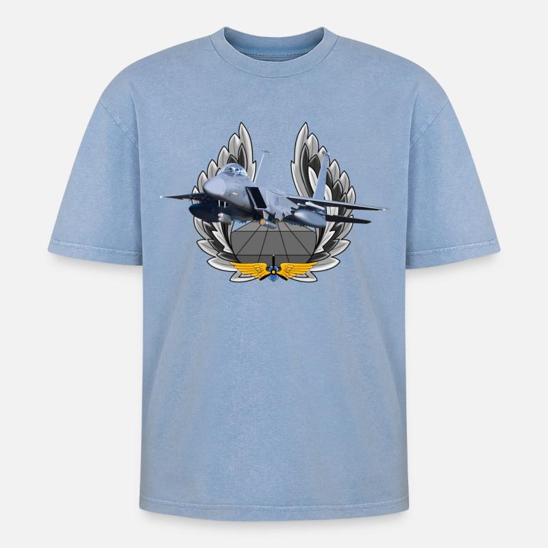 F-15 Eagle - Oversized Unisex Premium Acid-Washed T-Shirt - Blau Acid Wash