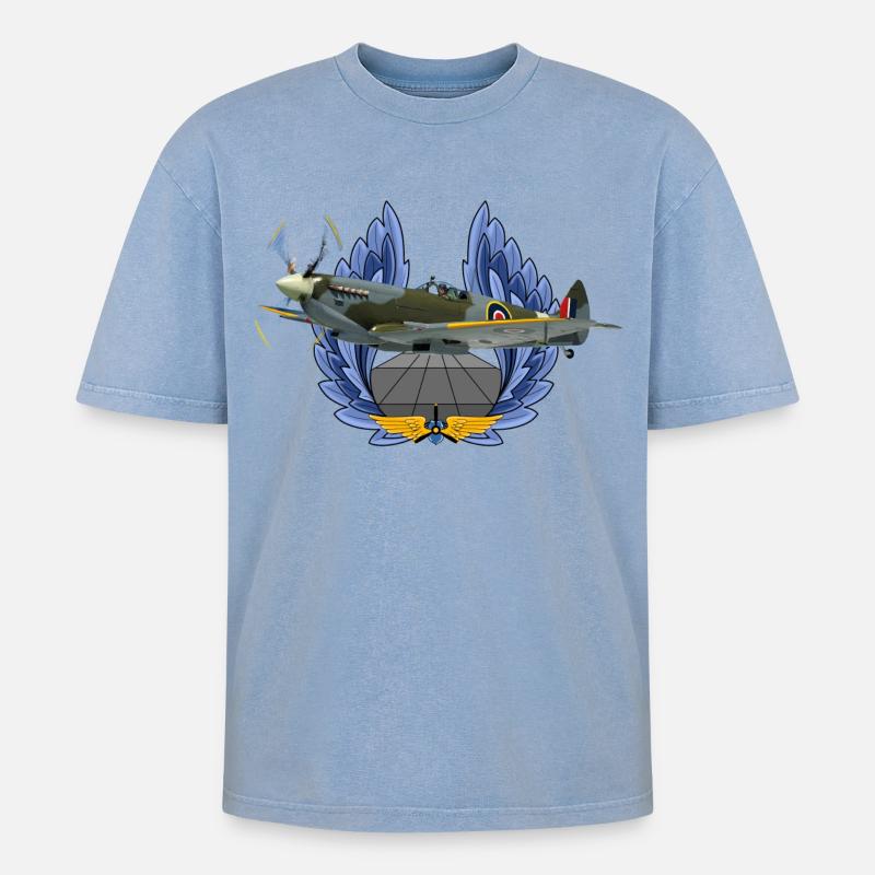 Spitfire - Oversized Unisex Premium Acid-Washed T-Shirt - Blau Acid Wash