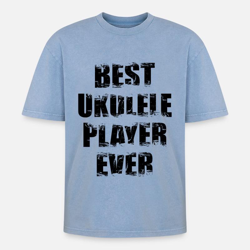 Bester Ukulelist - Oversized Unisex Premium Acid-Washed T-Shirt - Blau Acid Wash
