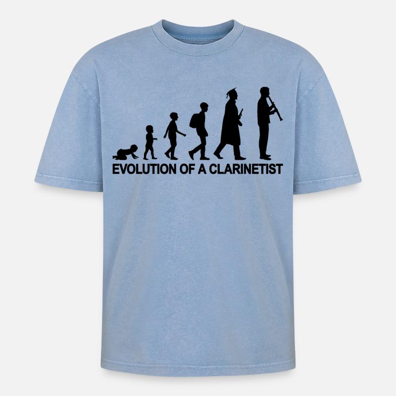 Evolution Of A Clarinetist - Oversized Unisex Premium Acid-Washed T-Shirt - Blau Acid Wash