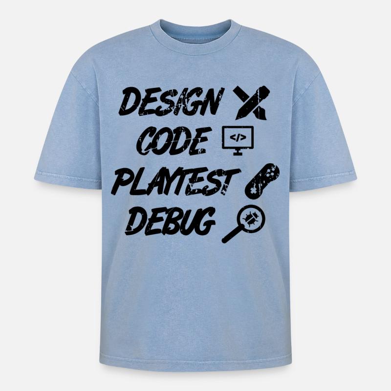 Débogage Playtest de code de conception - T-shirt Premium unisexe oversize acid-washed - bleu délavé acide