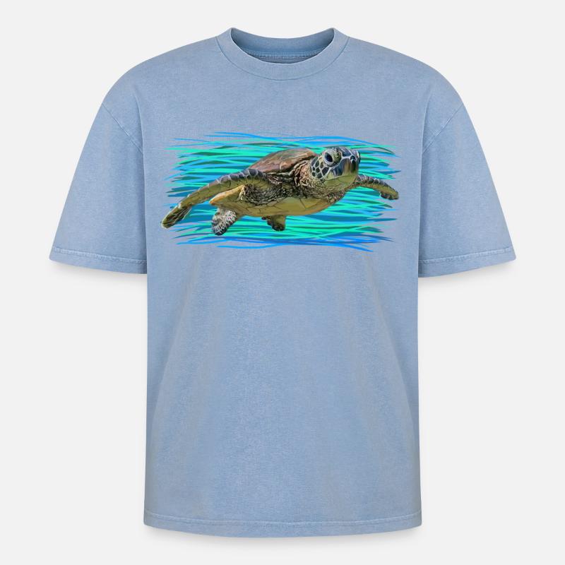 Turtle - Oversized Unisex Premium Acid-Washed T-Shirt - acid washed blue
