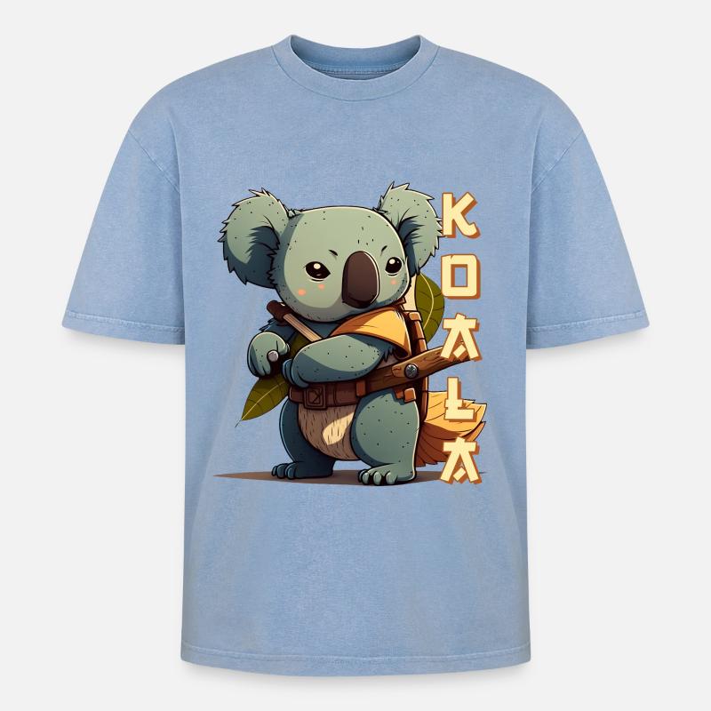 Samouraï Koala avec lettrage - T-shirt Premium unisexe oversize acid-washed - bleu délavé acide