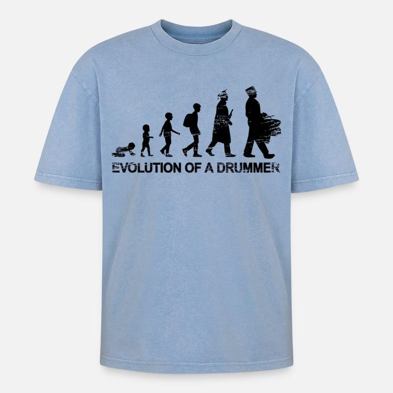 Entwicklung eines Trommlers - Oversized Unisex Premium Acid-Washed T-Shirt - Blau Acid Wash