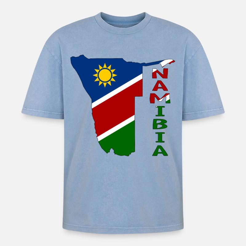 Namibia Map Flag - Oversized Unisex Premium Acid-Washed T-Shirt - acid washed blue
