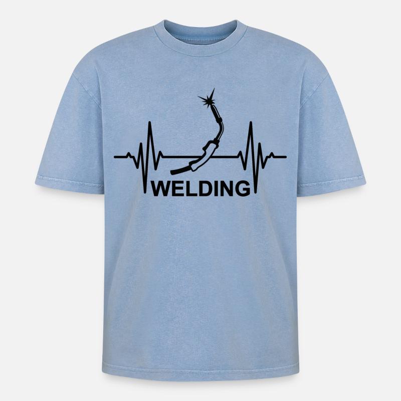 Welding, ECG, palpitations - Oversized Unisex Premium Acid-Washed T-Shirt - acid washed blue