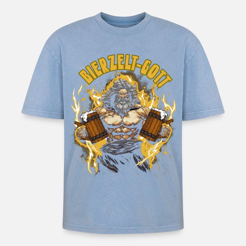 Bierzelt Gott Biertrinker Geschenk - Oversized Unisex Premium Acid-Washed T-Shirt - Blau Acid Wash