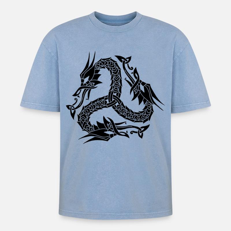 Hydre noire celte - T-shirt Premium unisexe oversize acid-washed - bleu délavé acide