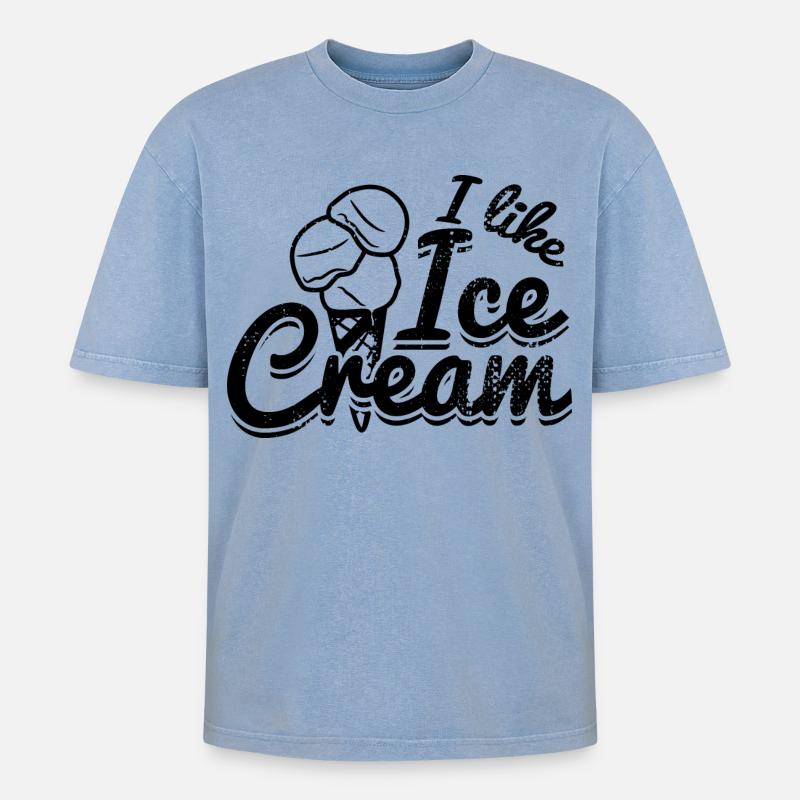 Lustiger Eiscreme Spruch - Oversized Unisex Premium Acid-Washed T-Shirt - Blau Acid Wash