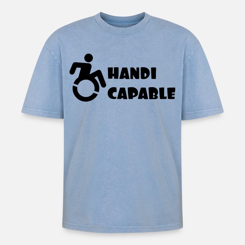 Rollstuhlkompetenz, Behindertenhumor # - Oversized Unisex Premium Acid-Washed T-Shirt - Blau Acid Wash