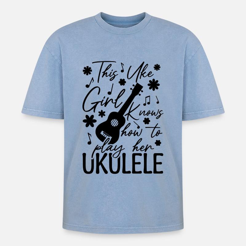 Ukulele Mädchen - Oversized Unisex Premium Acid-Washed T-Shirt - Blau Acid Wash