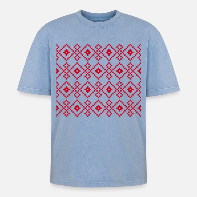 Weihnachtlicher einfarbiger Pullover (rot) - Oversized Unisex Premium Acid-Washed T-Shirt - Blau Acid Wash