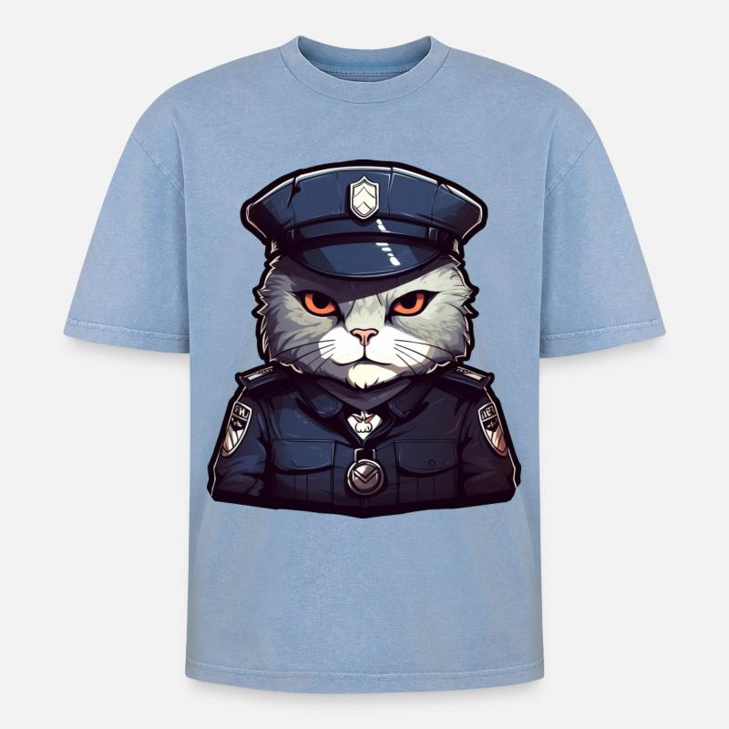 Polizei Katze - Oversized Unisex Premium Acid-Washed T-Shirt - Blau Acid Wash