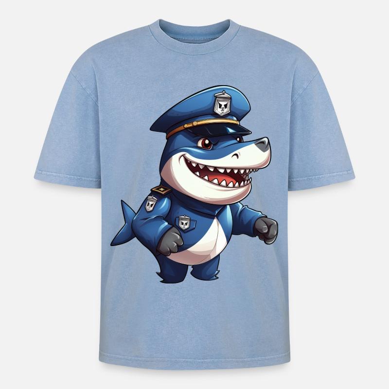 Hai Polizei - Oversized Unisex Premium Acid-Washed T-Shirt - Blau Acid Wash