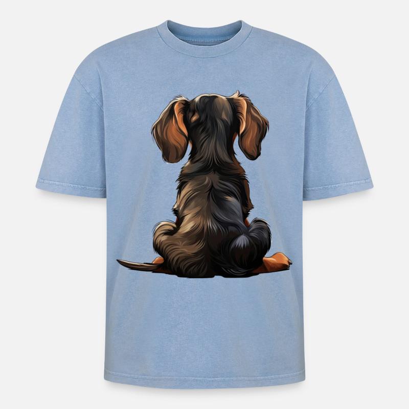 Dackel - Oversized Unisex Premium Acid-Washed T-Shirt - Blau Acid Wash