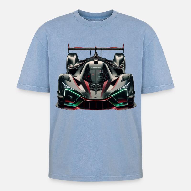 Extrem leistungsstarker, futuristischer, ultramoderner Rennwagen - Oversized Unisex Premium Acid-Washed T-Shirt - Blau Acid Wash