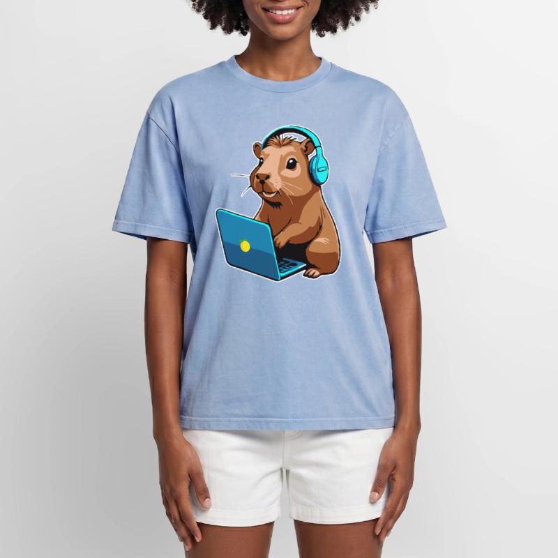 Capybara Programmierer Coder Computer Oversized Unisex Premium Acid-Washed T-Shirt