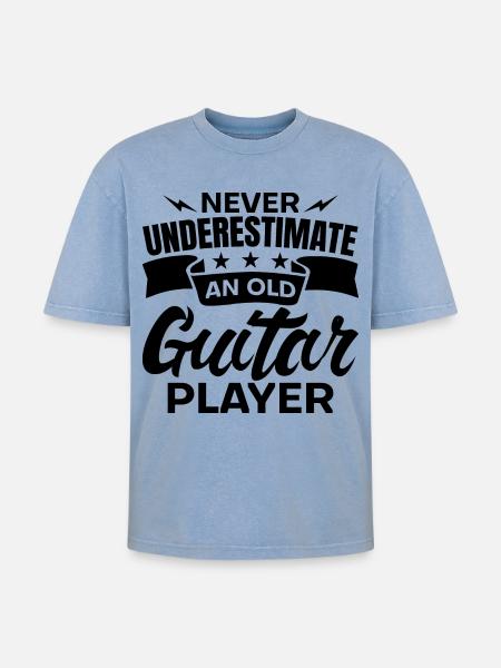 Old Guitarist - Oversized Unisex Premium Acid-Washed T-Shirt - acid washed blue