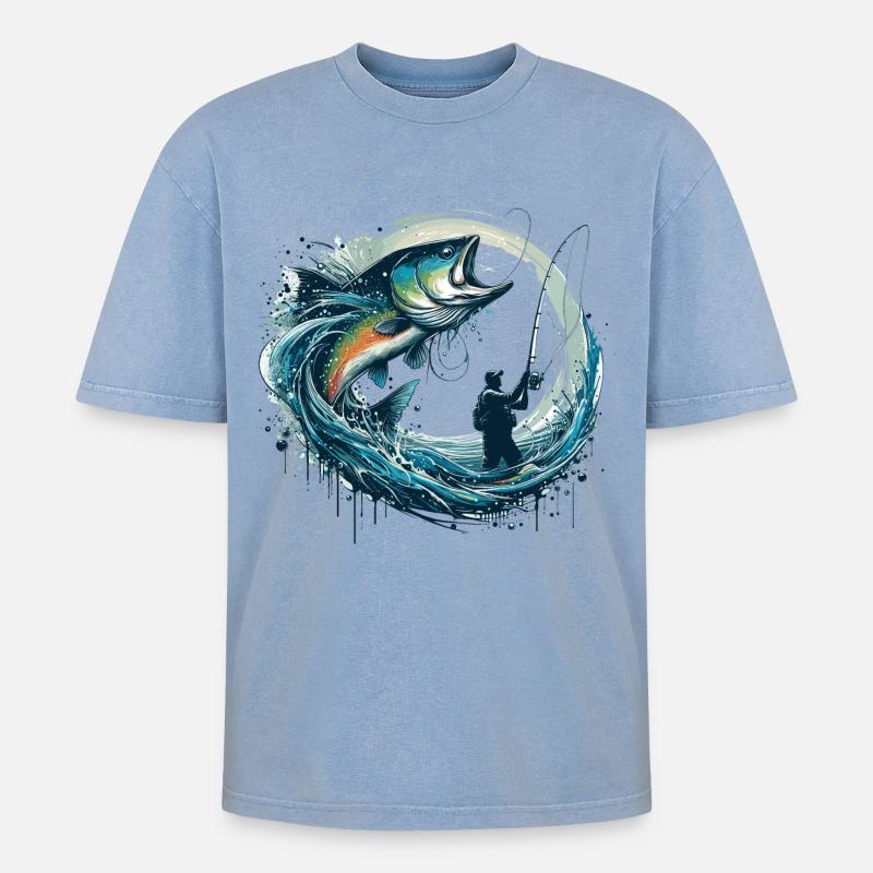Cadeau dynamique de pêche - T-shirt Premium unisexe oversize acid-washed - bleu délavé acide