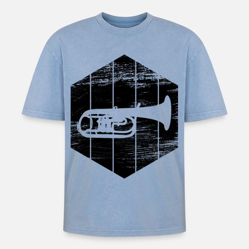 Trompete - Oversized Unisex Premium Acid-Washed T-Shirt - Blau Acid Wash
