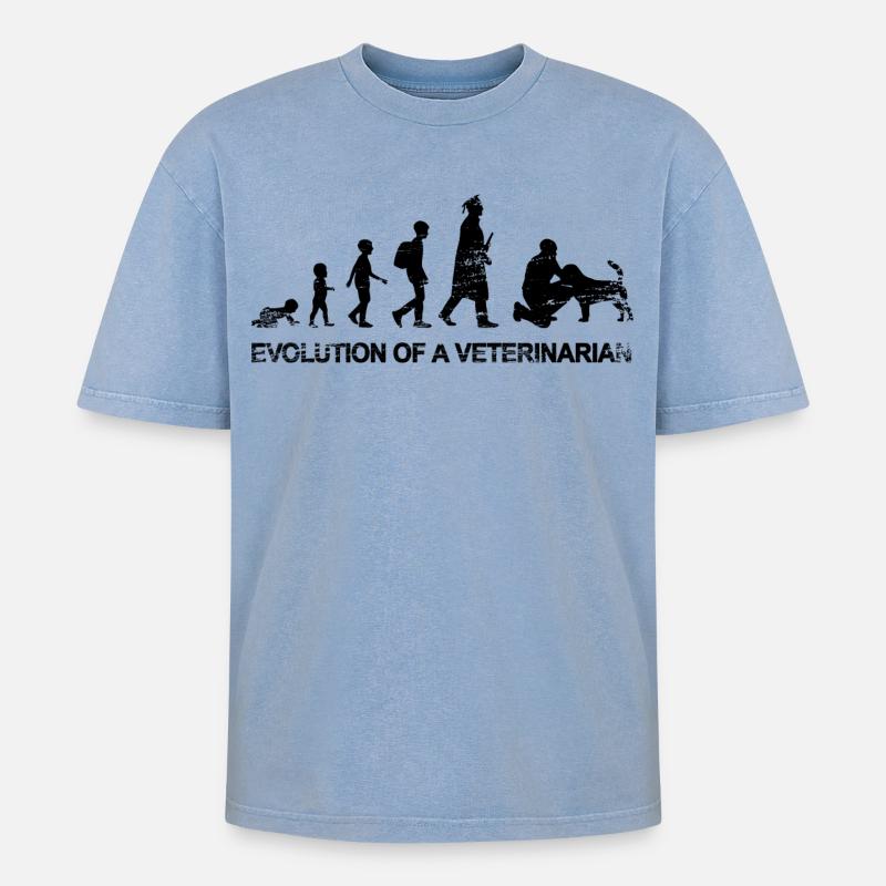 Evolution eines Tierarztes - Oversized Unisex Premium Acid-Washed T-Shirt - Blau Acid Wash