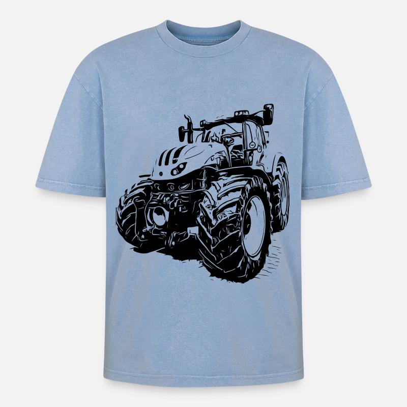 Traktor - Oversized Unisex Premium Acid-Washed T-Shirt - Blau Acid Wash
