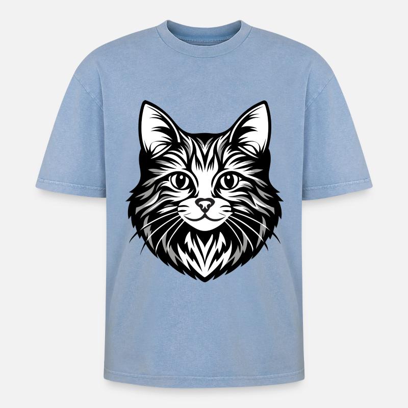 Illustration complexe de visage de chat - T-shirt Premium unisexe oversize acid-washed - bleu délavé acide