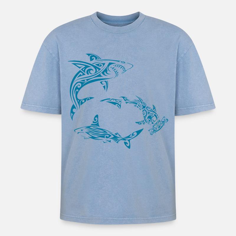 Requins polynésiens - T-shirt Premium unisexe oversize acid-washed - bleu délavé acide