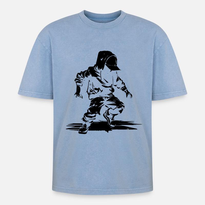 Breakdance Dancer Illustration - Oversized Unisex Premium Acid-Washed T-Shirt - acid washed blue