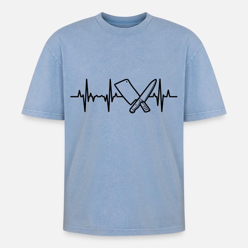 Messer Hackbeil Herzlinie - Oversized Unisex Premium Acid-Washed T-Shirt - Blau Acid Wash
