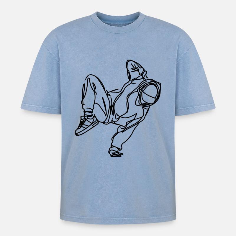 Breakdancer - Oversized Unisex Premium Acid-Washed T-Shirt - Blau Acid Wash