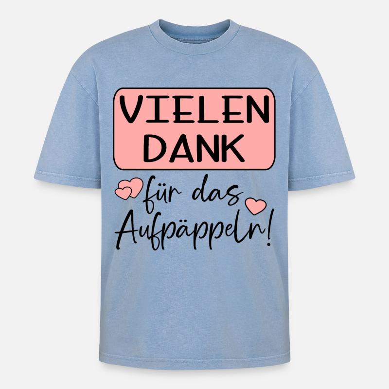 GUTE BESSERUNG - AUFPÄPPELN - Oversized Unisex Premium Acid-Washed T-Shirt - Blau Acid Wash