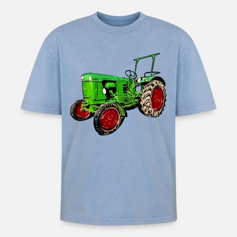 Alter Traktor Deutz D25 - Oversized Unisex Premium Acid-Washed T-Shirt - Blau Acid Wash