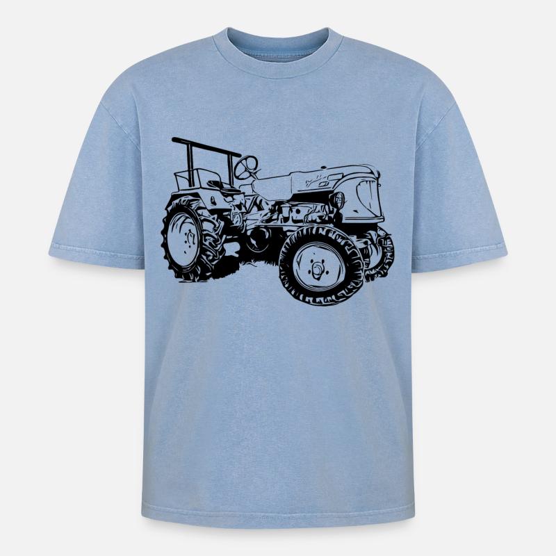 Traktor Güldner ADN-8 Haifischmaul - Oversized Unisex Premium Acid-Washed T-Shirt - Blau Acid Wash