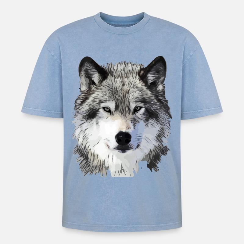 Der Wolf - Oversized Unisex Premium Acid-Washed T-Shirt - Blau Acid Wash